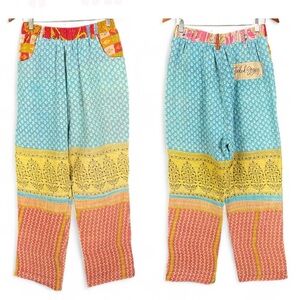 Jaded Gypsy Free Size Boho Hippie Patchwork Colorful Pull On Straight Leg Pants